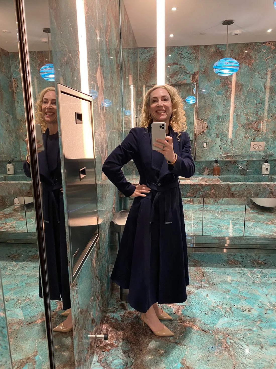 I did the unthinkable and took a selfie in the bathroom at Tiffany’s. Just look at that gorgeous marble!